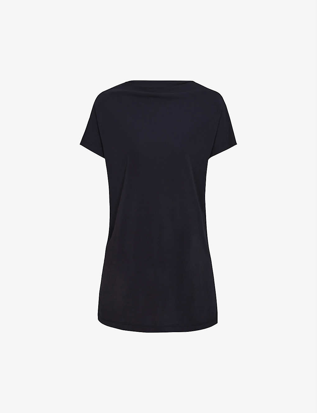 Reiss Womens Navy Poppy High-neck Jersey T-shirt