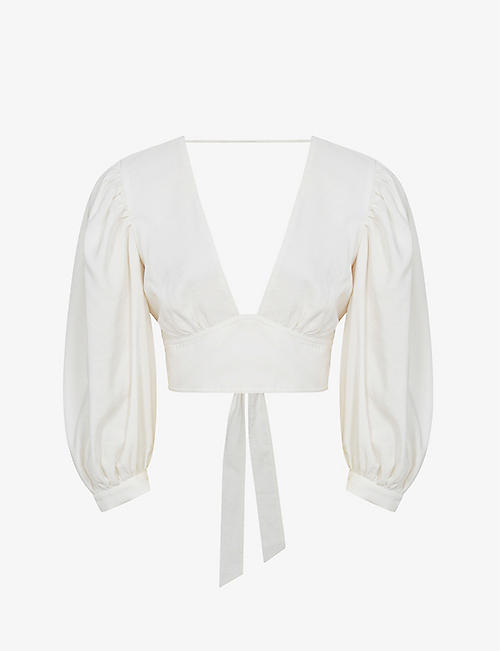 REISS: Ava bow-back woven crop top