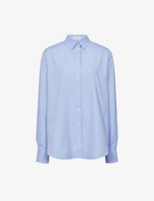 Shop Reiss Womens Blue Jenny Pearlescent-button Cotton-poplin Shirt