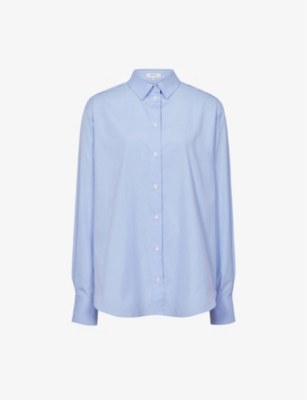 REISS REISS WOMEN'S BLUE JENNY PEARLESCENT-BUTTON COTTON-POPLIN SHIRT,55892132