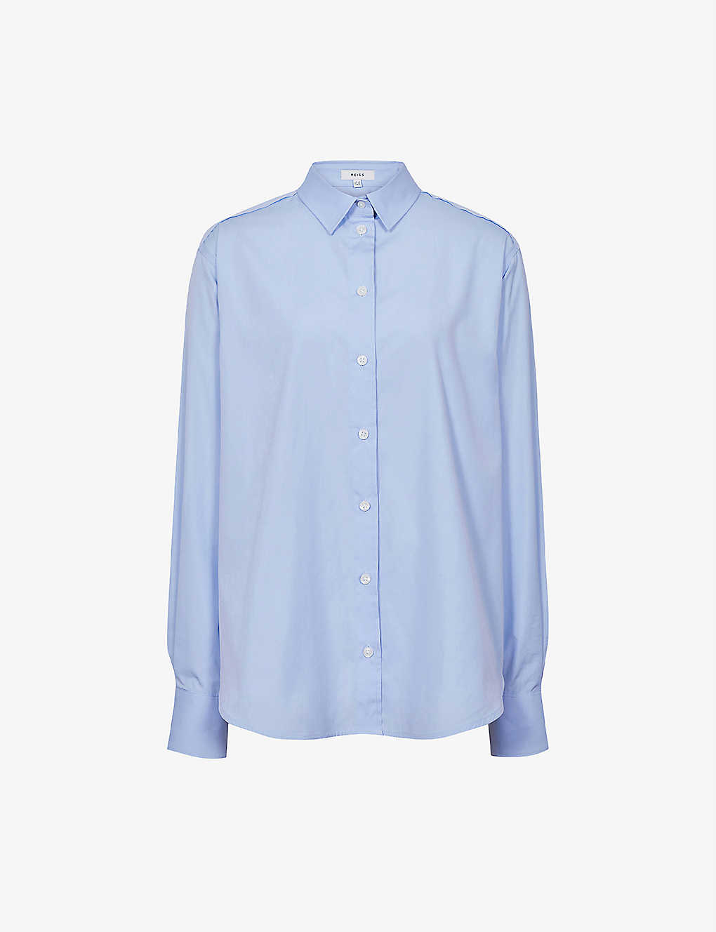 Shop Reiss Women's Blue Jenny Pearlescent-button Cotton-poplin Shirt