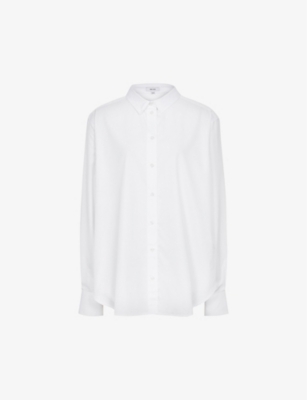 Reiss Jenny Pearlescent-button Cotton-poplin Shirt In White