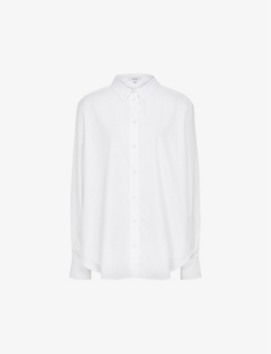 Reiss Jenny Pearlescent-button Cotton-poplin Shirt In White