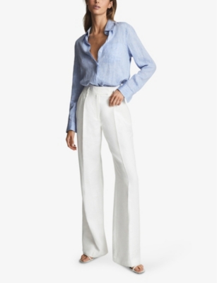 Reiss Campbell Linen Long Sleeve Shirt In Blue