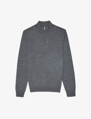Reiss Mitchell Melange Funnel Neck Half Zip Pullover In Mid Grey