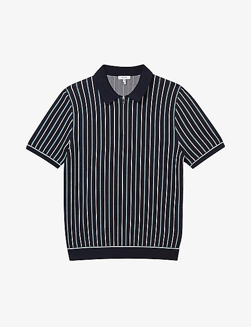 REISS: Code striped knitted polo shirt