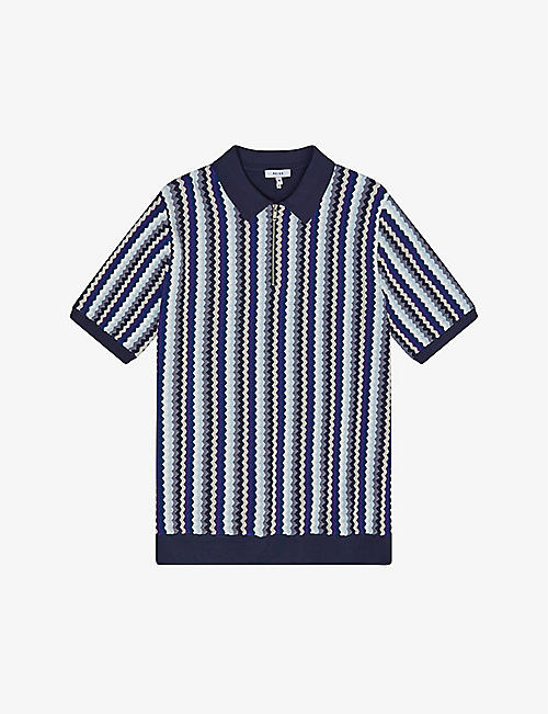 REISS: Blanco striped knitted polo top