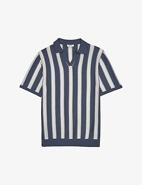 REISS: Striped cotton and wool-blend polo shirt