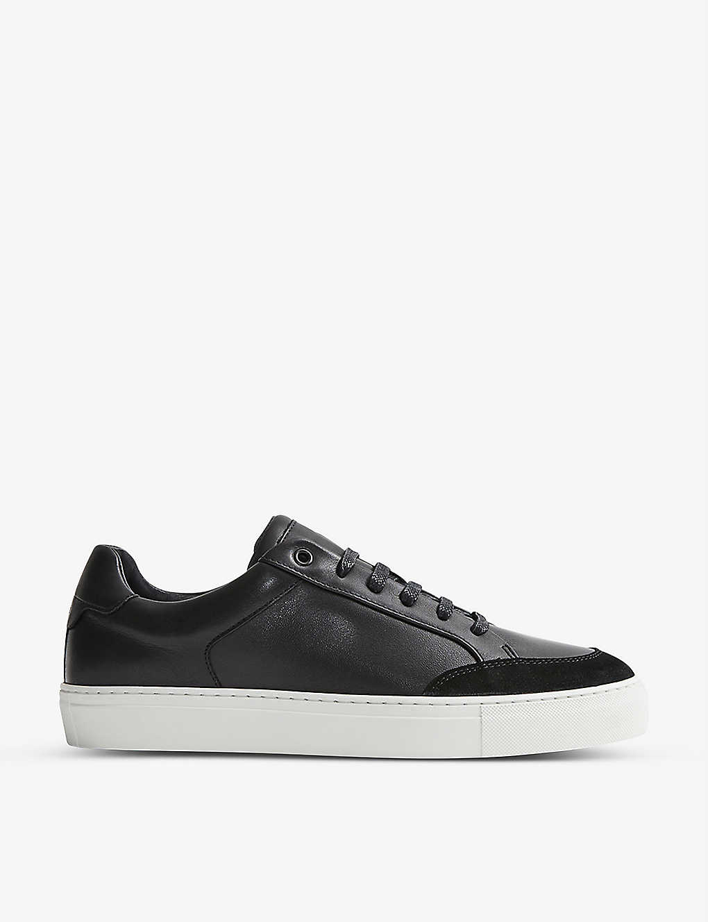 Reiss Mens Black Ashley Low-top Leather Trainers