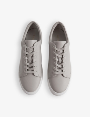 Shop Reiss Men's Light Grey Luca Grained Leather Low-top Trainers