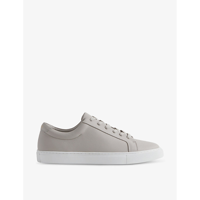 Reiss Mens Light Grey Luca Grained Leather Low-top Trainers