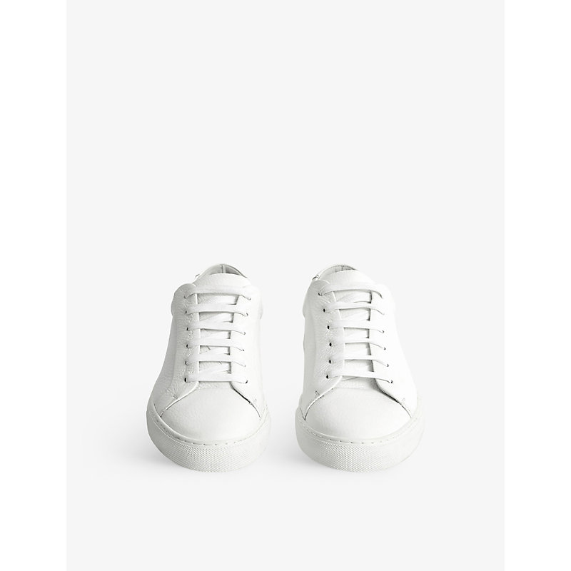 Shop Reiss Men's White Luca Grained Leather Low-top Trainers