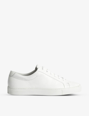 Reiss Mens White Luca Grained Leather Low-top Trainers