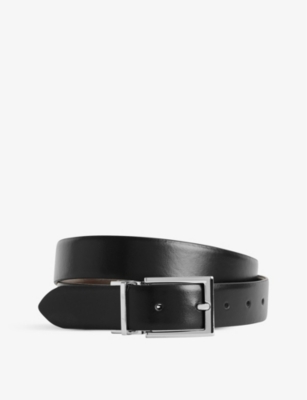 REISS REISS MEN'S BLACK/BROWN RICKY SILVER-BUCKLE REVERSIBLE LEATHER BELT,55998971