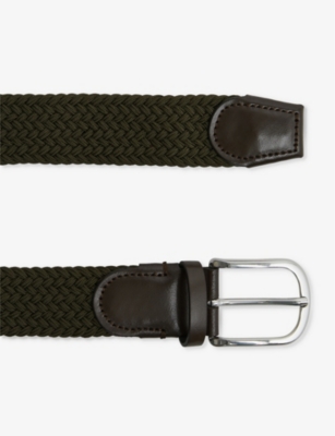 Shop Reiss Mens Khaki Elmont Plaited Leather-blend Belt