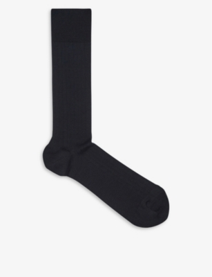 Reiss Mens Navy Fela Ribbed Stretch-cotton Socks