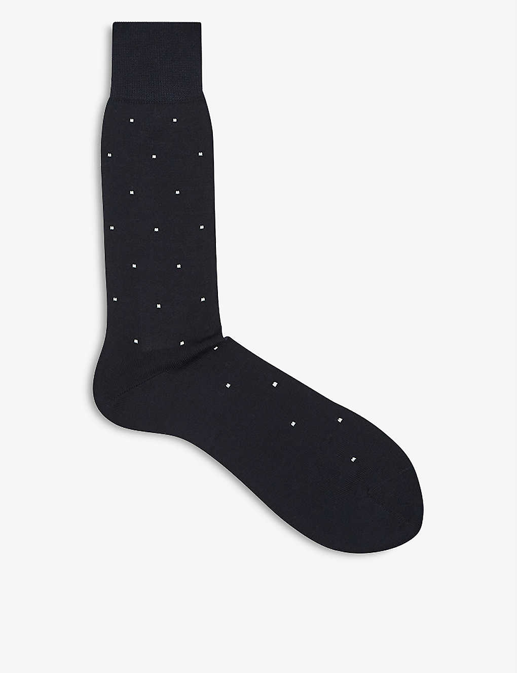 Reiss Mens Black Mario Spot-print Cotton Socks