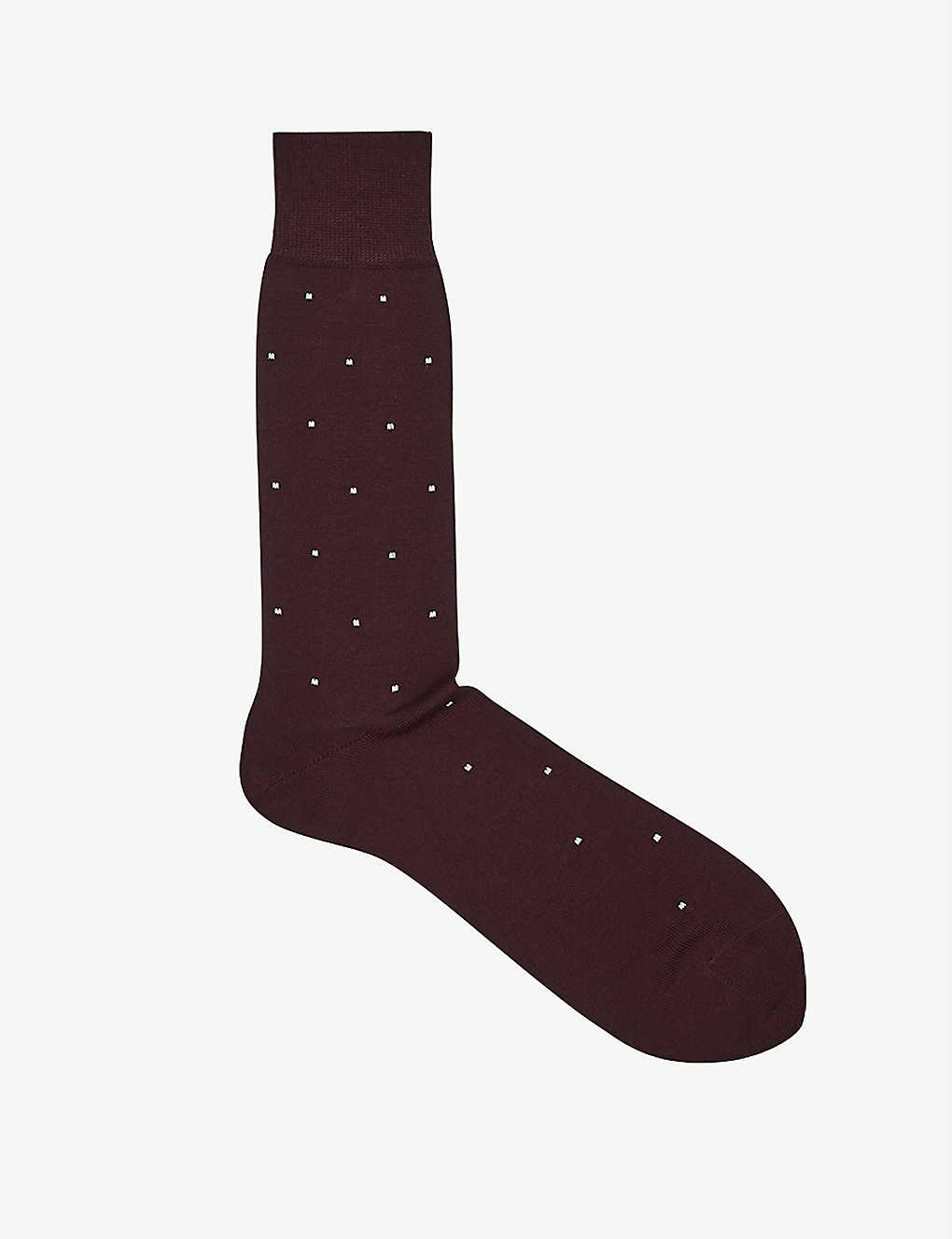 Reiss Mens Bordeaux Mario Spot-print Cotton Socks