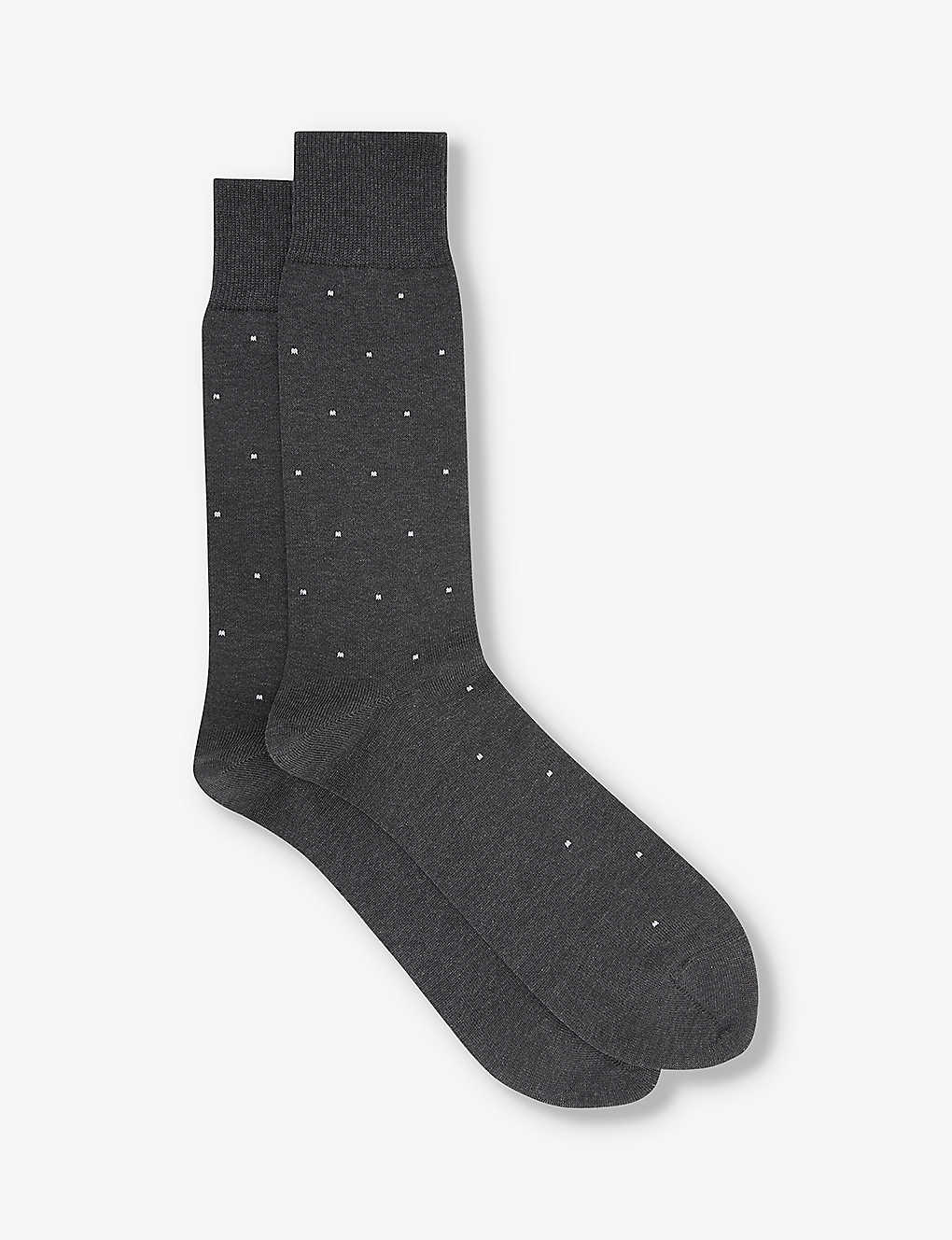 Reiss Mens Charcoal Mario Spot-print Cotton Socks