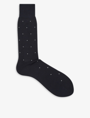 REISS REISS MEN'S NAVY MARIO SPOT-PRINT COTTON SOCKS,56000284