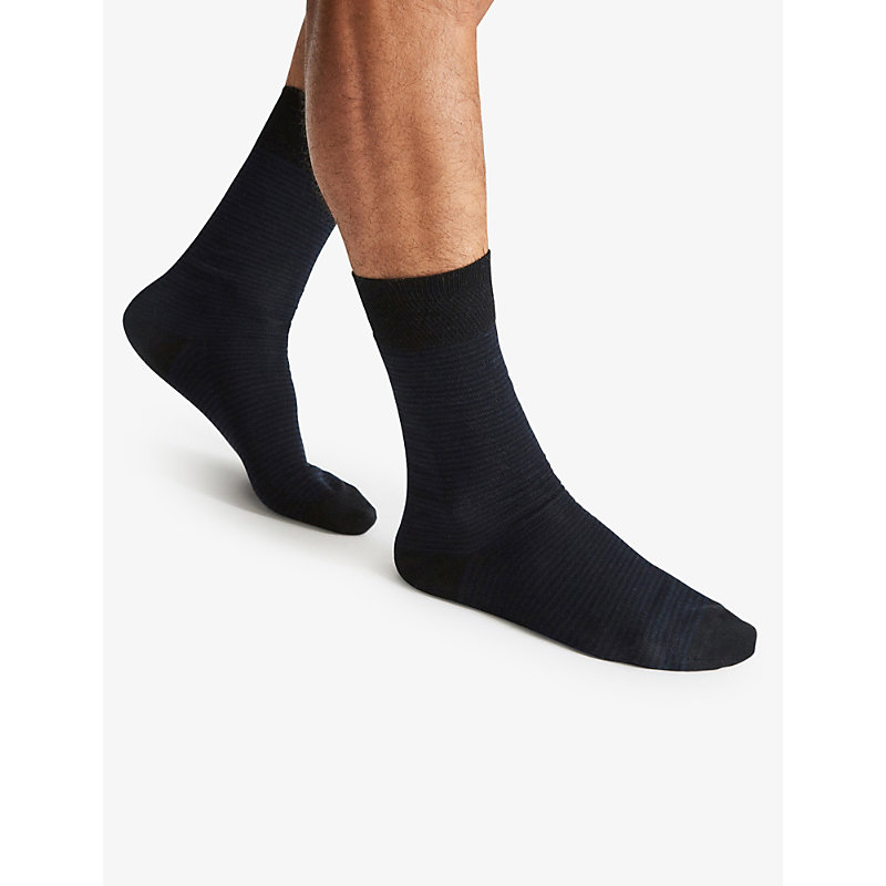 Shop Reiss Men's Black Mario Striped Cotton-blend Socks