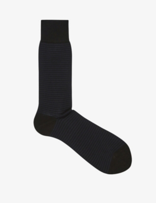Reiss Mens Black Mario Striped Cotton-blend Socks