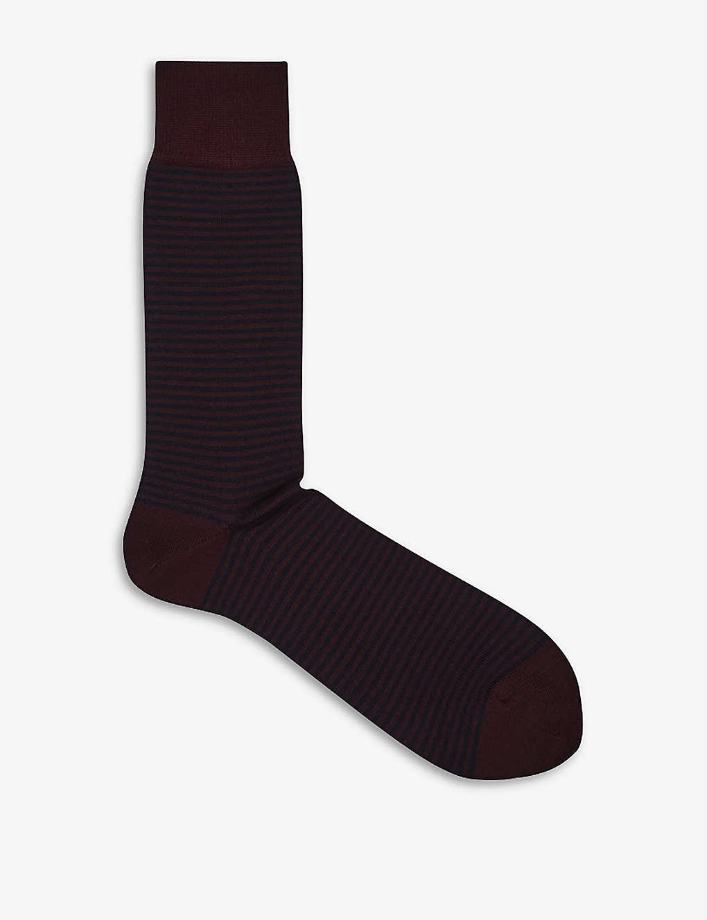Reiss Mens Bordeaux Mario Striped Cotton-blend Socks