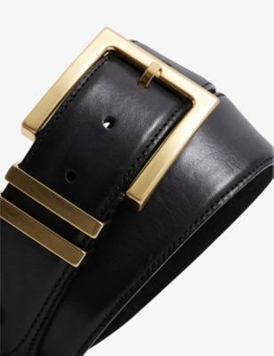 Reiss Brompton Square-buckle Leather Belt In Black