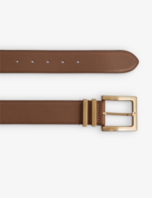 Shop Reiss Women's Camel/taupe Brompton Square-buckle Leather Belt