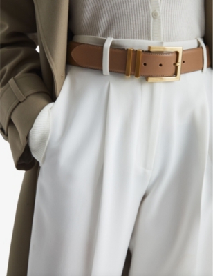 Shop Reiss Women's Camel/taupe Brompton Square-buckle Leather Belt