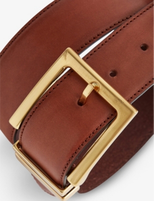 Shop Reiss Women's Tan Brompton Square-buckle Leather Belt