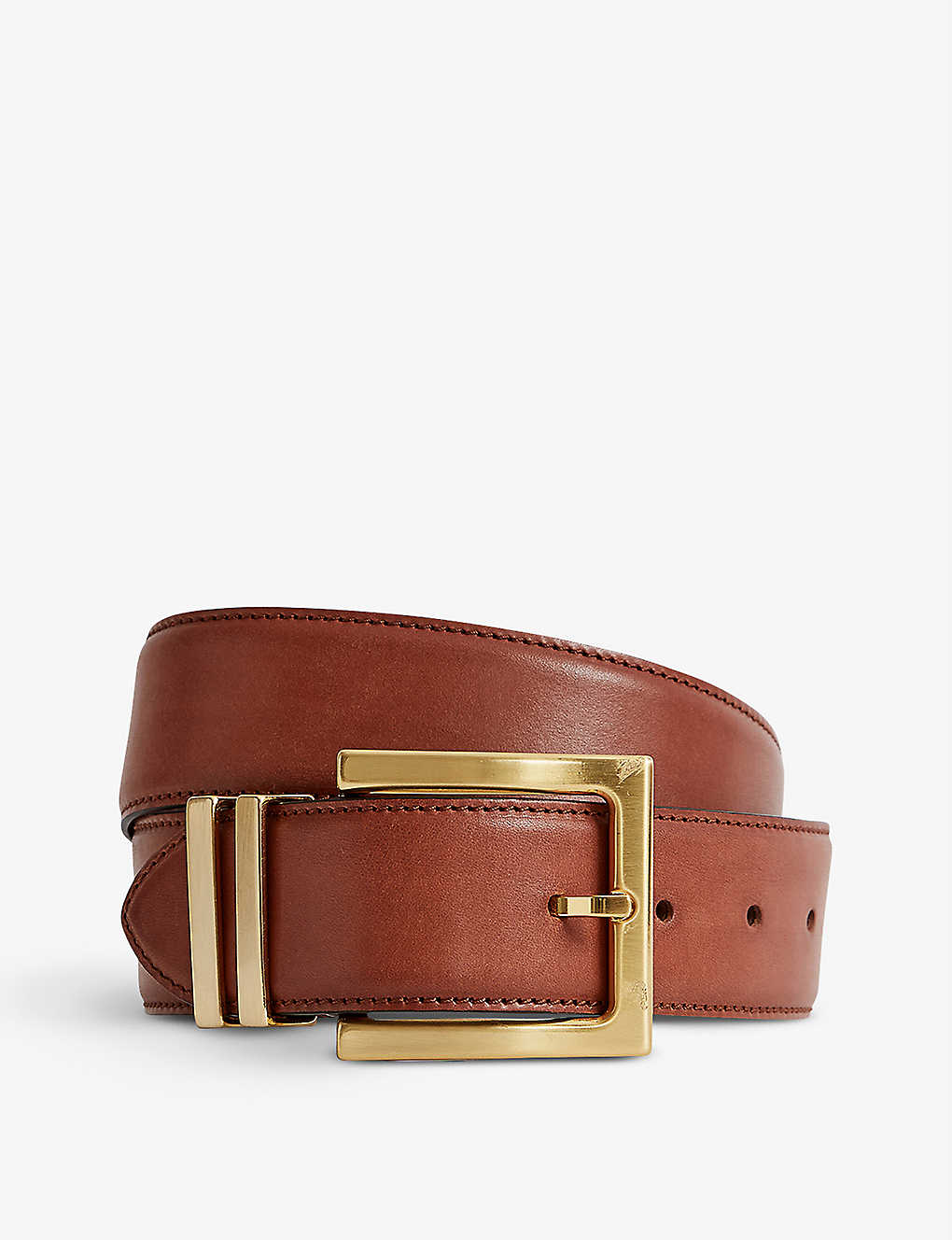 Reiss Womens Tan Brompton Square-buckle Leather Belt