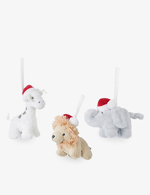 THE LITTLE WHITE COMPANY: Safari plush woven Christmas decorations set of three