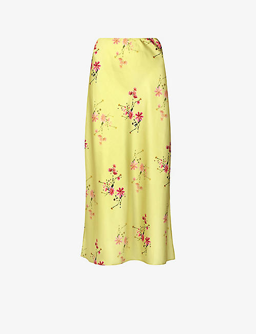 ALLSAINTS: Raya Solanio floral recycled-polyester midi skirt