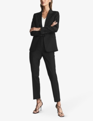 Shop Reiss Women's Black Haisley Single-breasted Wool-blend Blazer