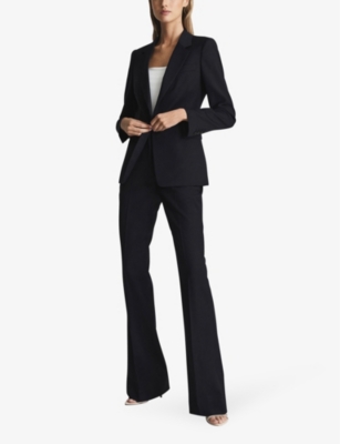 Shop Reiss Women's Navy Haisley Single-breasted Wool-blend Blazer