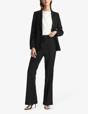 Reiss Womens Black Haisley Flared-leg Mid-rise Stretch Wool-blend Trousers In Black
