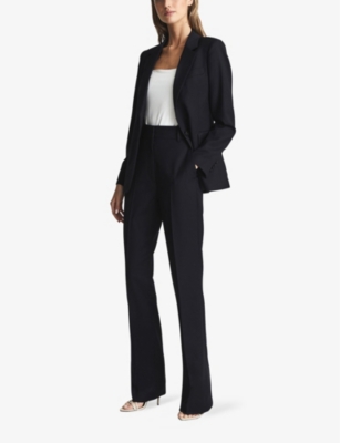 Reiss Womens Black Haisley Flared-leg Mid-rise Stretch Wool-blend Trousers In Navy