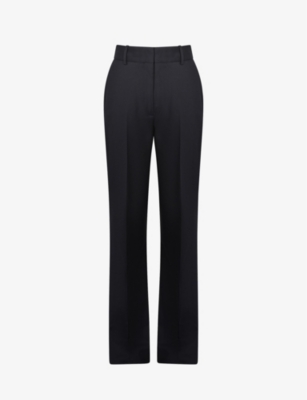 Reiss Womens Navy Haisley Flared-leg Mid-rise Stretch Wool-blend Trousers