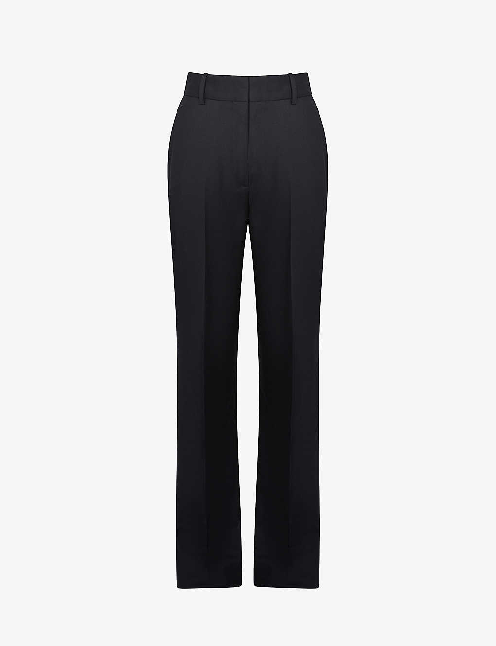 Reiss Womens Navy Haisley Flared-leg Mid-rise Stretch Wool-blend Trousers