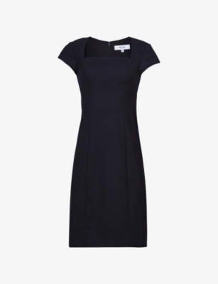 Reiss Womens Navy Haisley Square-neck Wool-blend Mini Dress