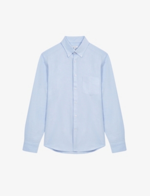 Reiss Mens Blue Cotton Soft Wash Button Down Oxford Shirt In Soft Blue
