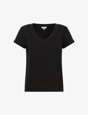 Shop Reiss Women's Black Luana V-neck Cotton-jersey T-shirt
