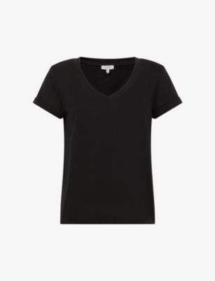 Reiss Womens Black Luana V-neck Cotton-jersey T-shirt