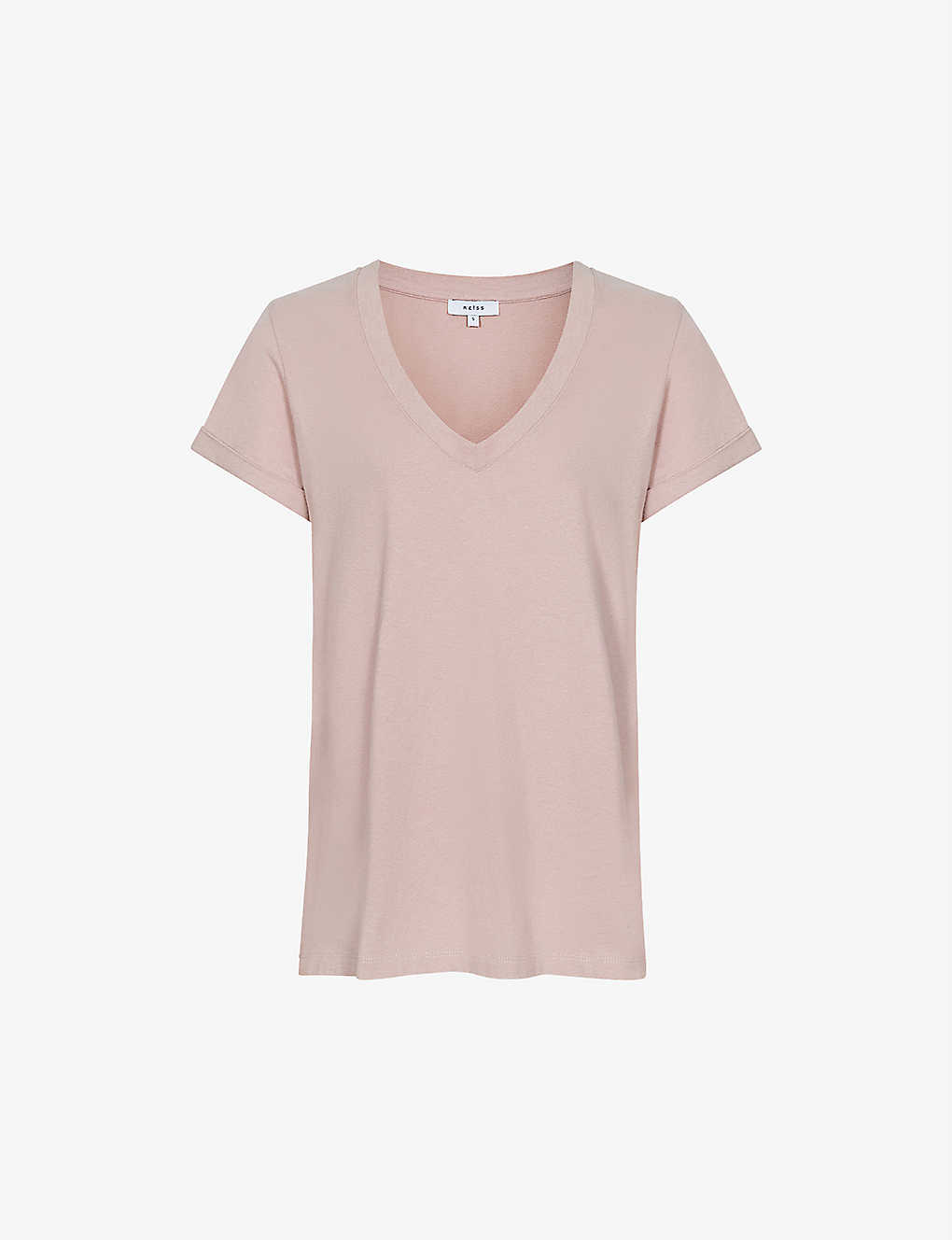 Reiss Womens Light Pink Luana V-neck Cotton-jersey T-shirt