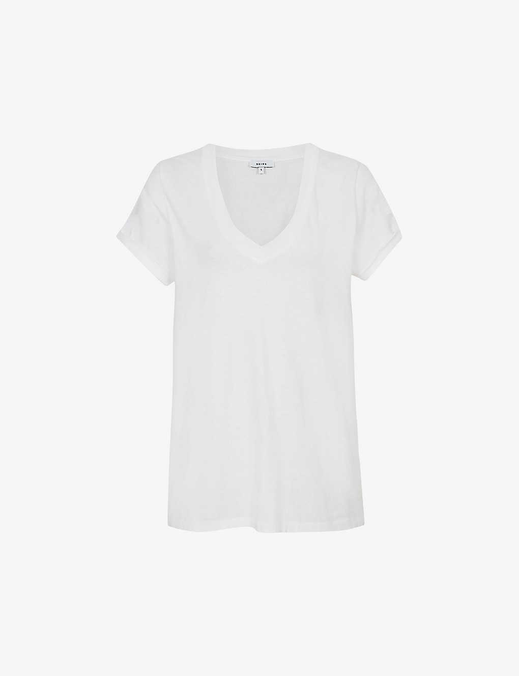 Shop Reiss Women's White Luana V-neck Cotton-jersey T-shirt