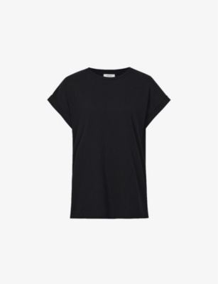 REISS REISS WOMEN'S BLACK TEREZA COTTON-JERSEY T-SHIRT,58049120