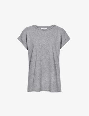 REISS REISS WOMEN'S GREY MARL TEREZA COTTON-JERSEY T-SHIRT,57547573