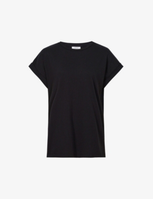 Shop Reiss Women's Navy Tereza Cotton-jersey T-shirt