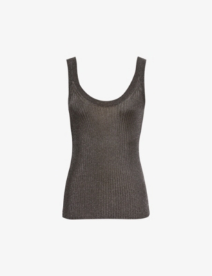 Reiss Imogen Metallic Sleeveless Knit Top In Mink